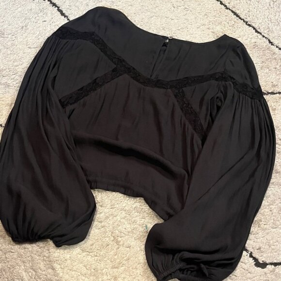 free people geometry lessons Long Sleeve Blouse with Lace Detail m - Picture 4 of 5